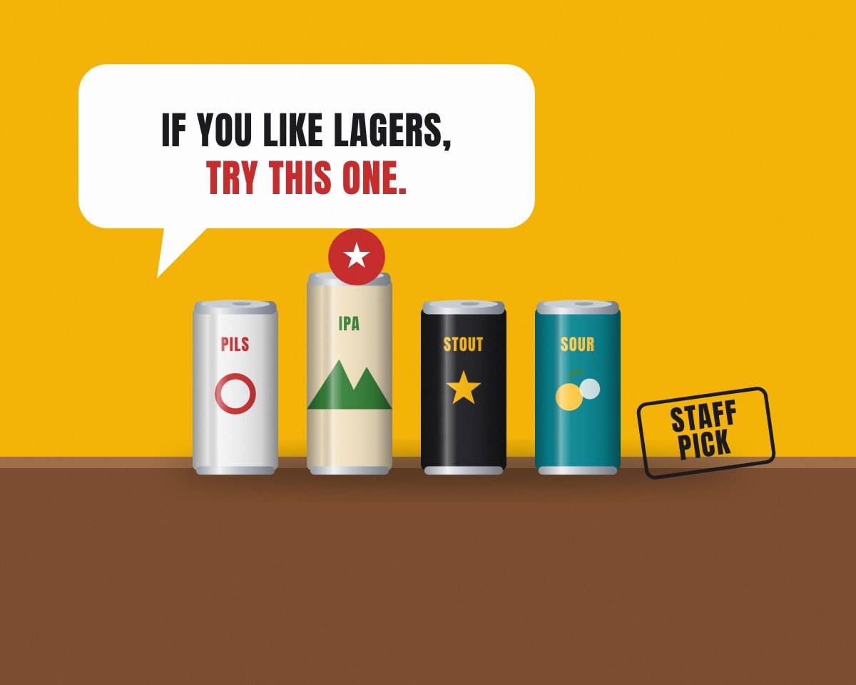 Beer cans lined up for a recommendation
